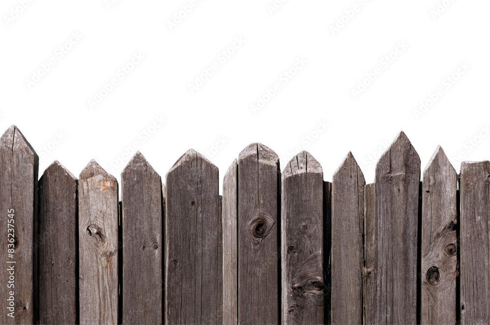 A row of weathered wooden fence panels with a transparent, white background, ideal png for property-related designs A row of weathered wooden fence panels with a transparent, white background, ideal png for property-related designs