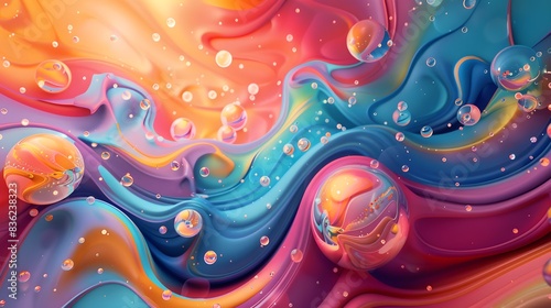 Whimsical vibrant molecules with swirling colors and abstract forms, copy space, molecular fantasy, whimsical, blend mode, digital art backdrop