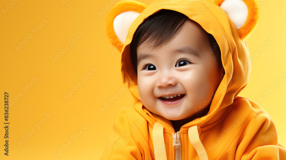 generated illustration adorable toddler with a bright smile wearing a yellow hoodie