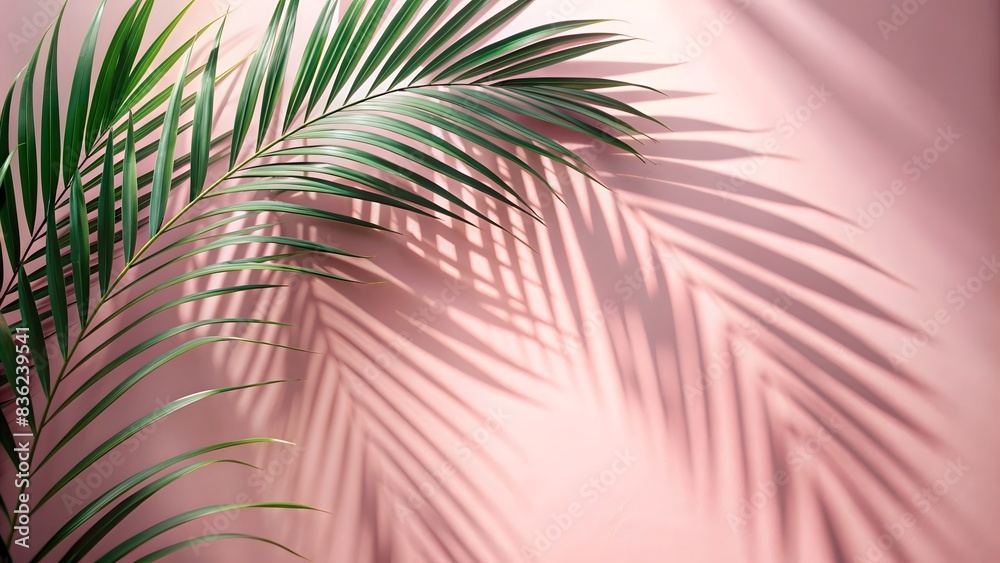 Fototapeta premium Tropical Summer Vibes: Palm Leaf Shadow on Pink Wall