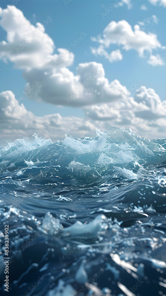 Photo realistic Ocean waves with rising sea levels concept symbolizing climate change threat ideal for environmental and coastal ads in Adobe Stock Photo realistic Ocean waves with rising sea levels concept symbolizing climate change threat ideal for environmental and coastal ads in Adobe Stock