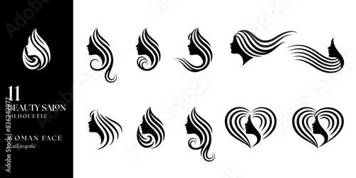 beauty woman face set in silhouette calligraph hairstyle
