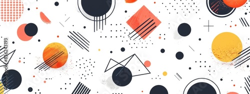 Minimalist Pattern with Circles, Dots, and Zigzag Lines on White Background