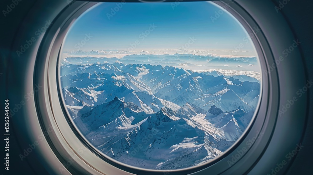 Mountain Scenery Seen from Above through Airplane Window