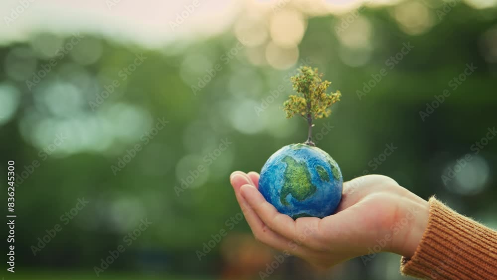 World environment day, B roll - hands of woman holding globe with tree on green tree bokeh background, ecology concept, earth day, Better Environment, copy space. World environment day, B roll - hands of woman holding globe with tree on green tree bokeh background, ecology concept, earth day, Better Environment, copy space.