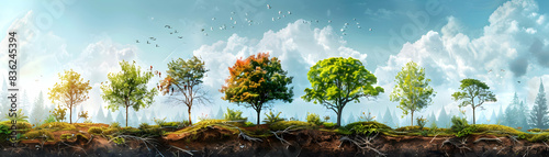Photo realistic Tree with deforestation imagery  A trees profile blending with deforestation symbolizing climate change impact on forests. Ideal for environmental and conservation 
