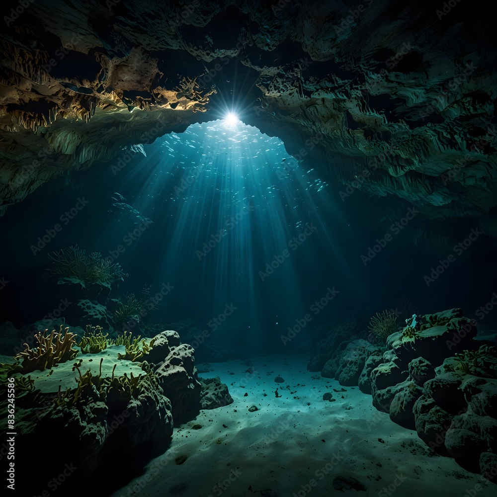Serene Underwater Cave with Ethereal Lighting Serene Underwater Cave with Ethereal Lighting