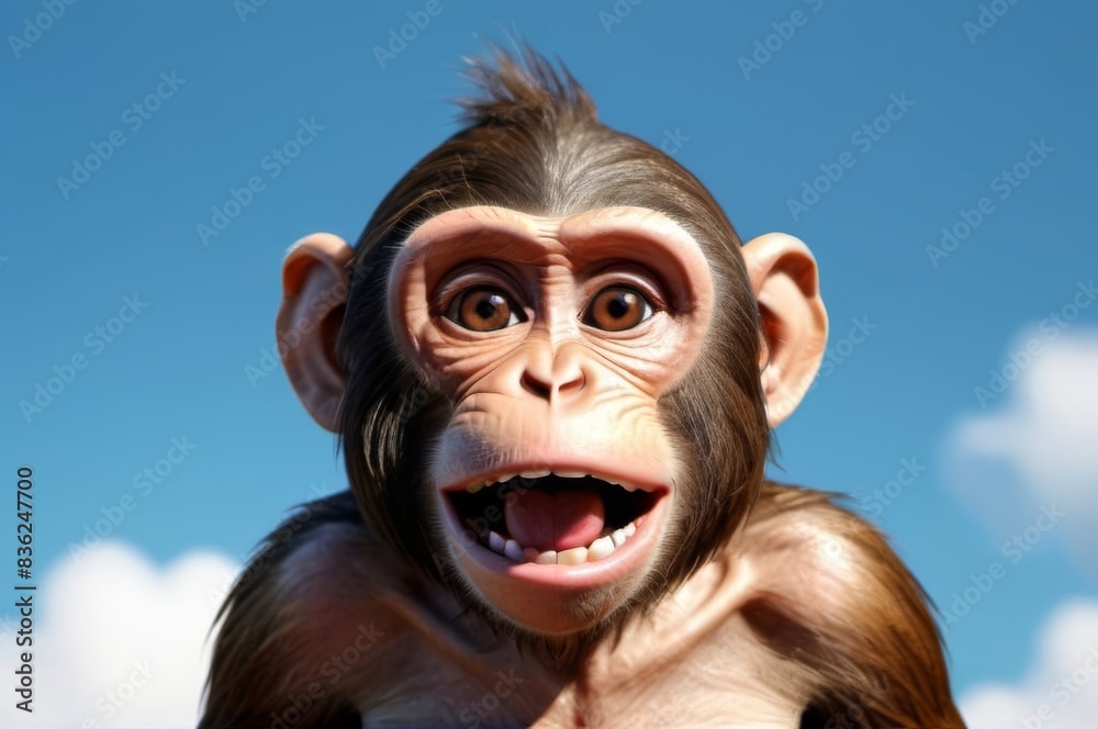 A monkey look with a smiling expression in the sky background. A monkey look with a smiling expression in the sky background.