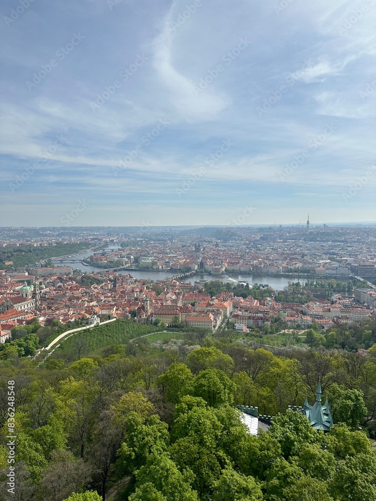 Panoramic City View with the Vltava River from the Petřín Tower in Prague, Czechia (Czech Republic) Panoramic City View with the Vltava River from the Petřín Tower in Prague, Czechia (Czech Republic)