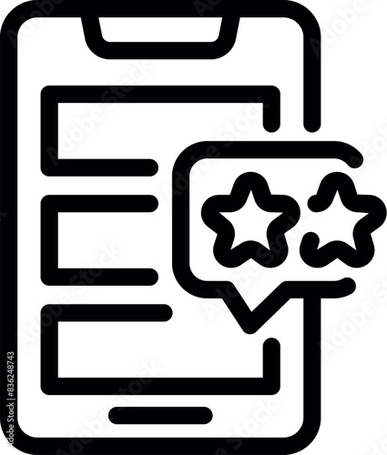 Line art icon showing a clipboard with a feedback form and star rating