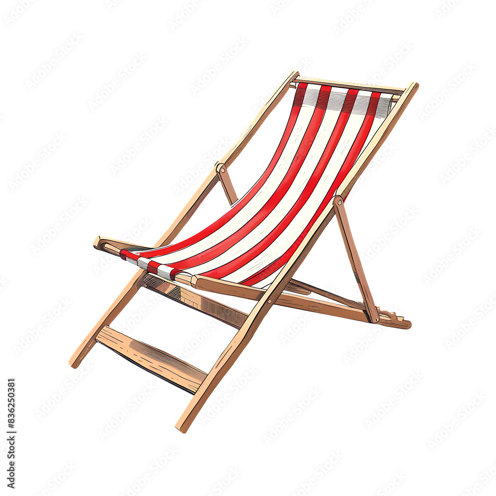Deck Chair with Red and White Striped Fabric Isolated on Transparent Background Deck Chair with Red and White Striped Fabric Isolated on Transparent Background
