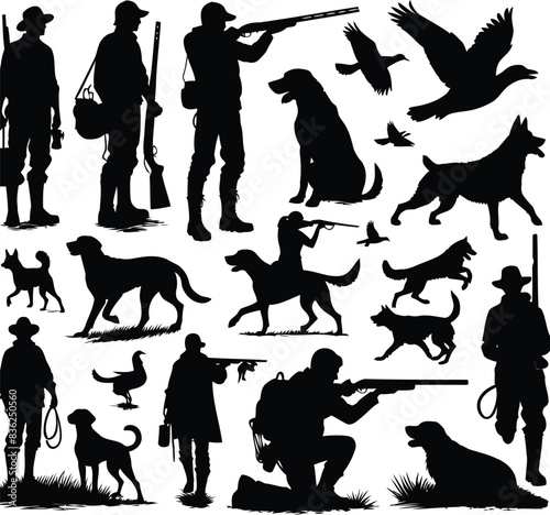 Vector A Hunter and Dog Silhouettes Sublimation collection in different poses