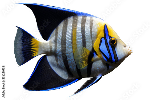 A colorful angel fish is displayed with an exquisite detail against a transparent, white background, png, ideal for aquatic themes photo