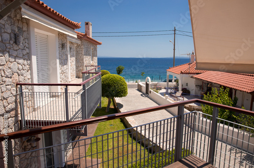 Amazing sea view from balcony in Tyros town, Peloponnese, Myrtoan Sea, GREECE.  photo