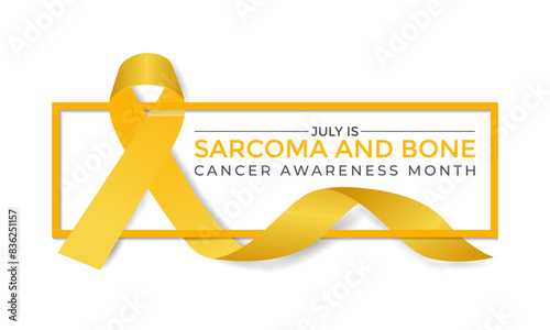Vector Illustration Sarcoma and Bone Cancer Awareness Calligraphy Poster Design. Realistic Yellow Ribbon. Bone Cancer, background.
