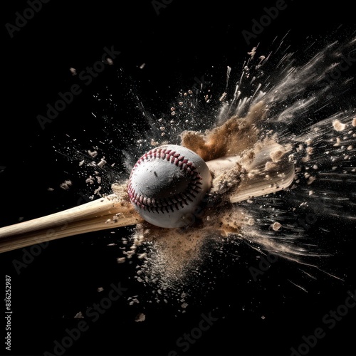 A baseball bat hit the ball on black background