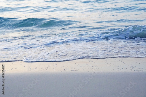 Beach waves on the the coast of sea with white sand beach at Sattahip Chonburi Thailand - Abstract Background Blue Nature 