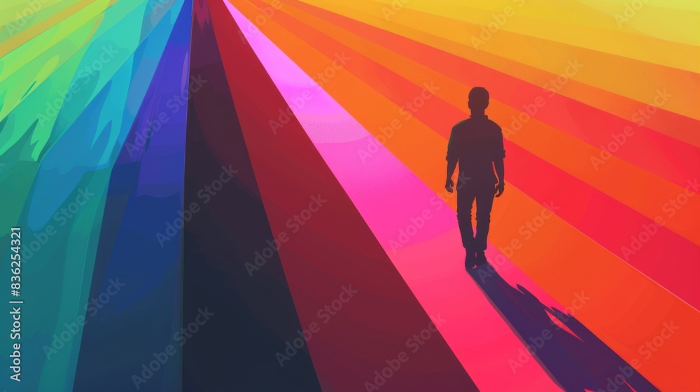 Minimalist LGBT+ Pride Month: Silhouette of Person Walking on Rainbow Road Minimalist LGBT+ Pride Month: Silhouette of Person Walking on Rainbow Road