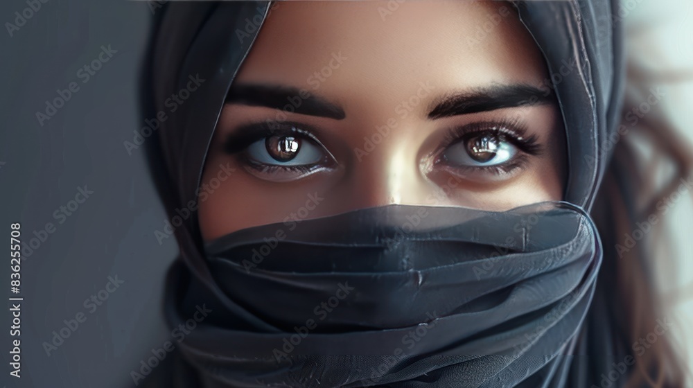 Close up of a woman face with a black veil and beautiful eyes looking forward wallpaper AI generated image Close up of a woman face with a black veil and beautiful eyes looking forward wallpaper AI generated image