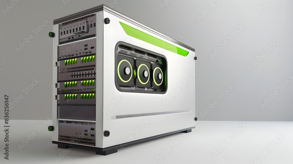 Obraz premium Energy Efficient Power Supply Design A Sleek and Futuristic Power Unit with Green Accents