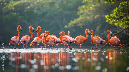 Flamingos in National Park 