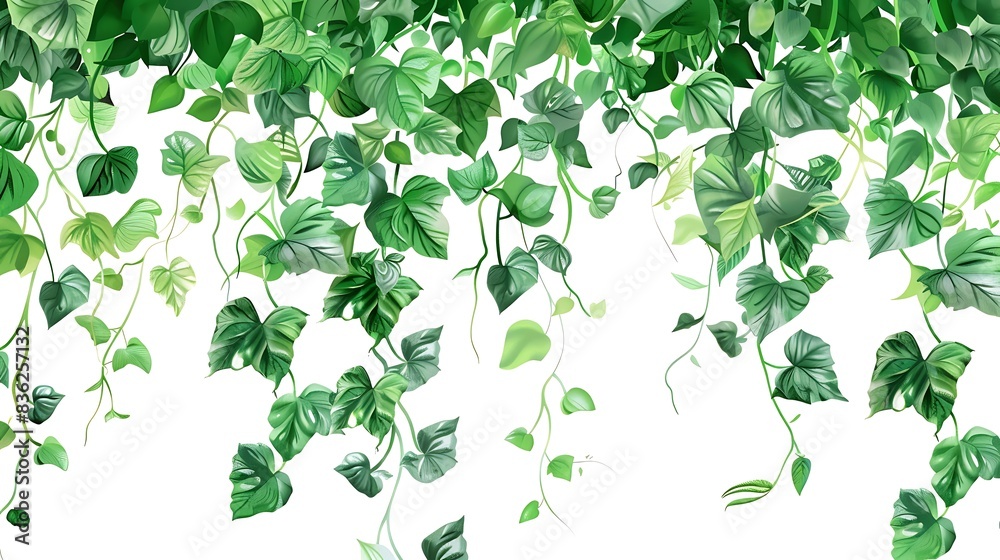Flowing green jungle vines with detailed leaves, isolated on transparent. Flowing green jungle vines with detailed leaves, isolated on transparent.
