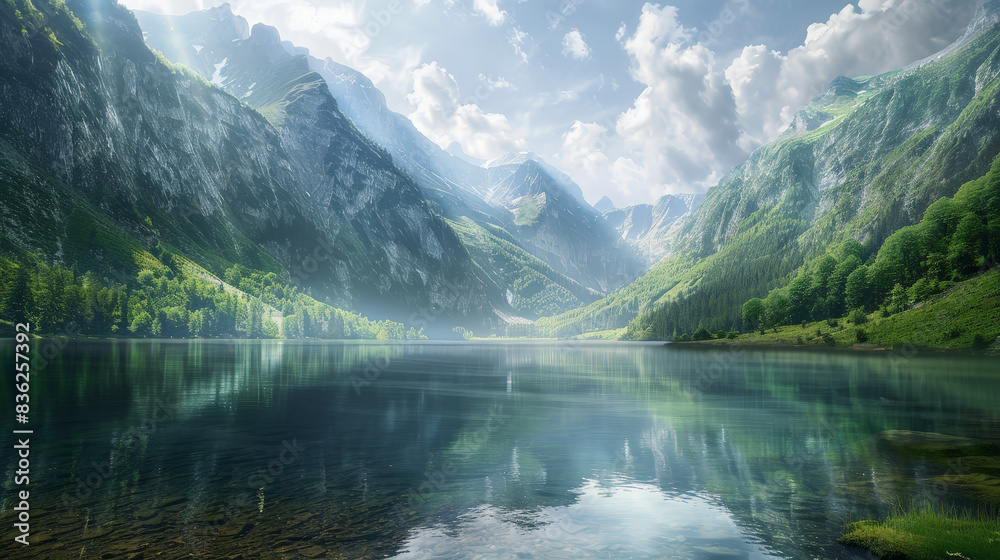 custom made wallpaper toronto digitalTranquil Mountain Lake - Digital Artwork Capturing the Serenity of Nature