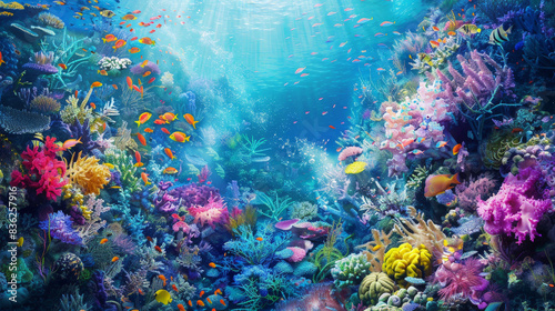 Vibrant Coral Reef Ecosystem: A Digital Artwork for Ocean Conservation Awareness