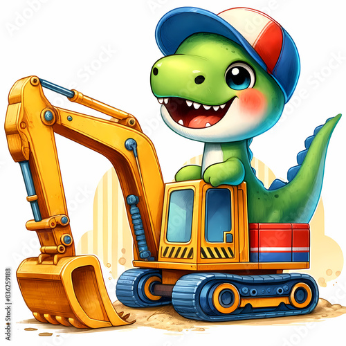 cute dinosaur and monster truck