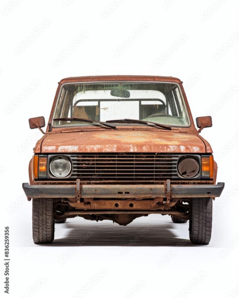 a generic 1990s model vehicle with rust and missing a hubcap Sidefront ...