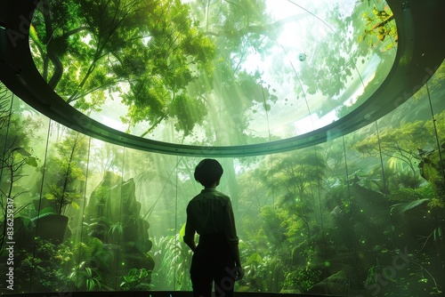 Immersive Holographic Nature Display Captivates Visitors in a Futuristic Dome #836259317