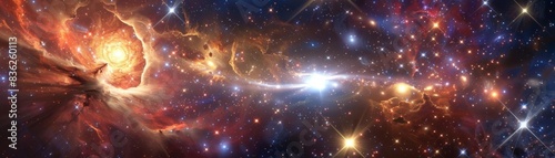 289 Breathtaking 3D cartoon cosmic event of newborn stars emerging from radiant nebulae photo