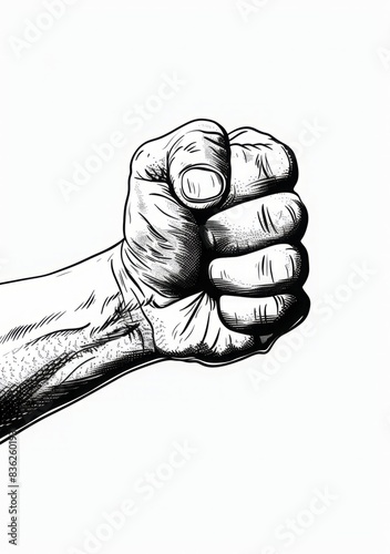 black and white cartoon drawing of an arm with the hand in a fist

