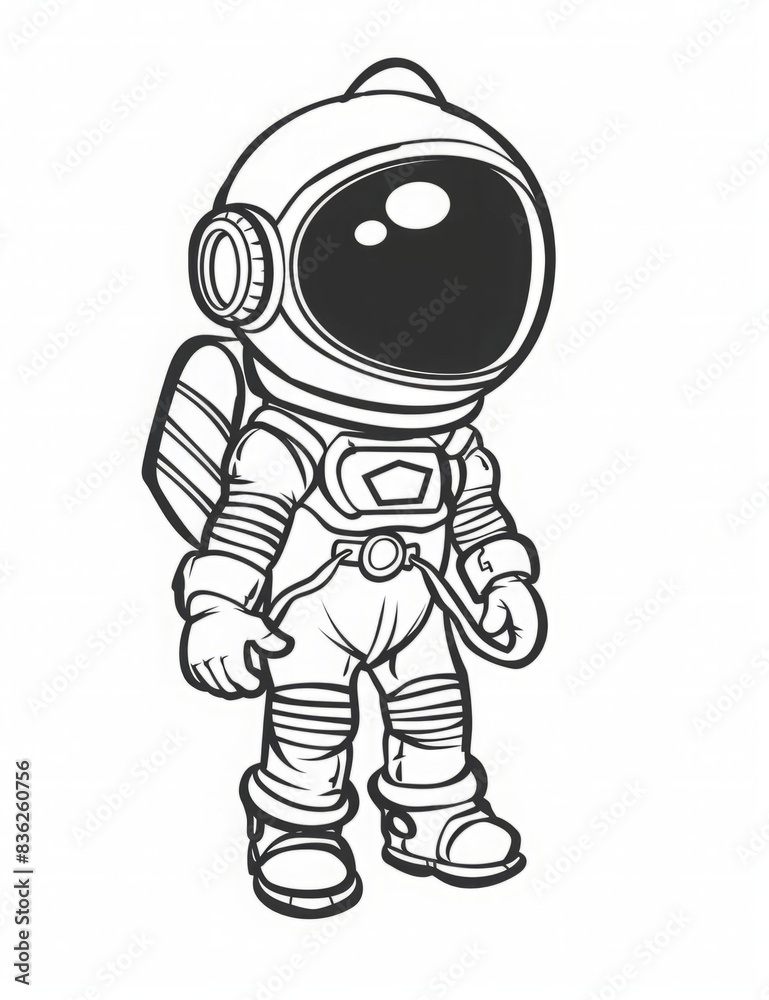 austronaut used for coloring book for kids 3-7 years on the white background, sketch or clip art in black and white