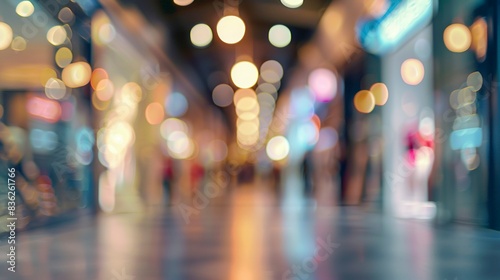 abstract blur image of shopping mall background with light bokeh and flare light bulbs, Generative Ai