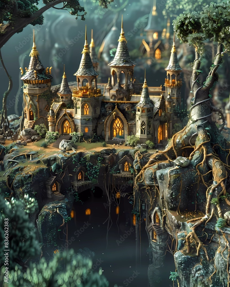 Obraz premium An epic fantasy castle, with intricate details and a magical atmosphere