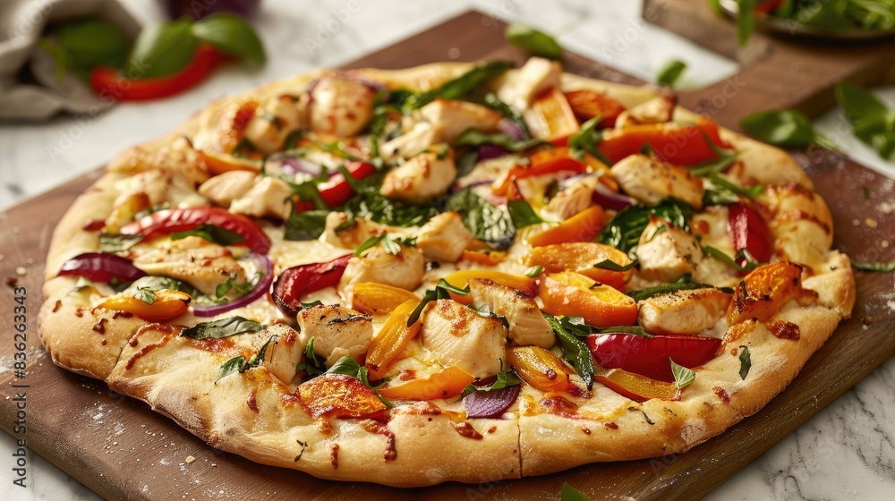 Chicken and roasted vegetable pizza Chicken and roasted vegetable pizza