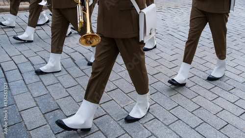 The military Polish band parade in Warsaw city,  Poland photo