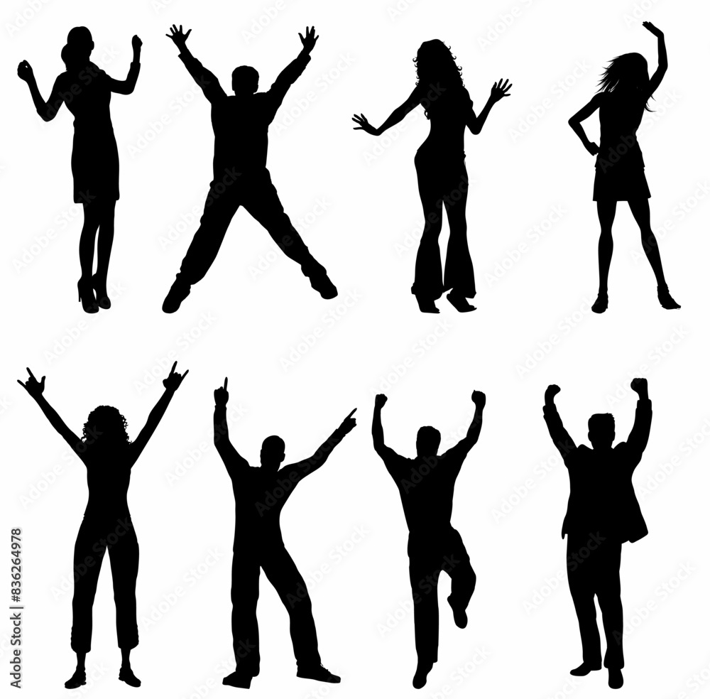 Large group of happy and excited people silhouette. Happy, excited and people jumping conceptual vector silhouette illustration. Large group of happy and excited people silhouette. Happy, excited and people jumping conceptual vector silhouette illustration.