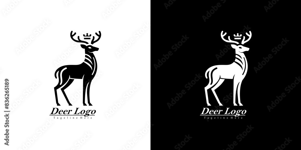 deer logo design that has a crown with a side view deer logo design that has a crown with a side view