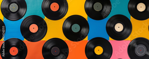 Vinyl records on colorful background