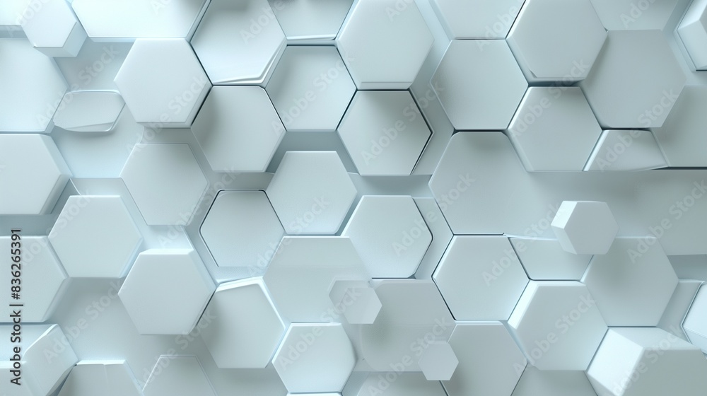 Fototapeta premium Hexagonal Depth Illusion on Light Background, 3D Render
