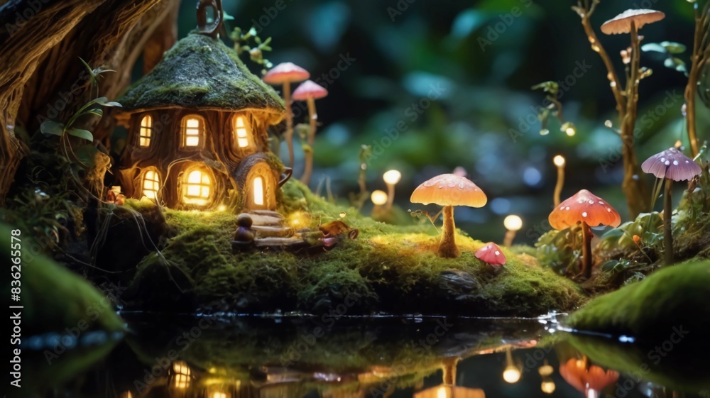 Fototapeta premium A magical forest filled with bioluminescent plants
