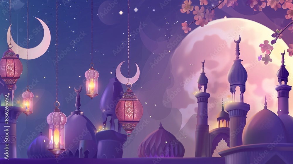 Elegant Ramadan Kareem illustration featuring a beautifully designed Islamic crescent and lantern Elegant Ramadan Kareem illustration featuring a beautifully designed Islamic crescent and lantern