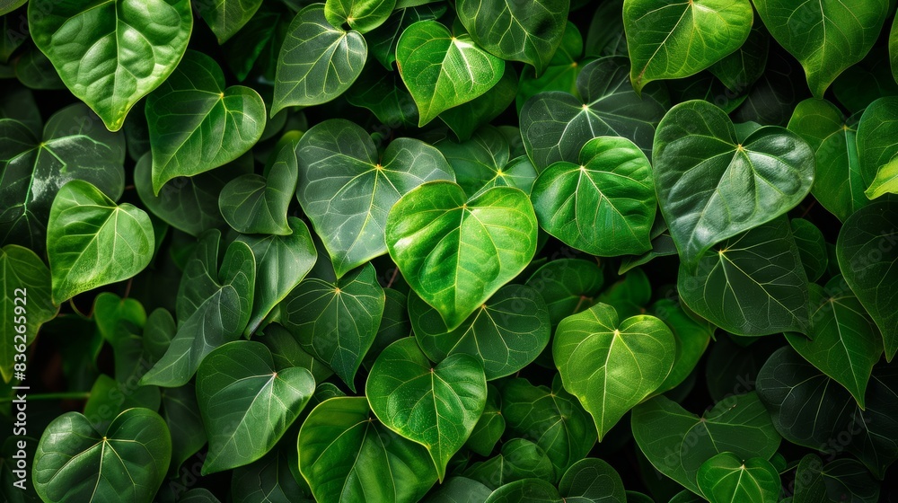 Lush green heart-shaped leaves background Lush green heart-shaped leaves background