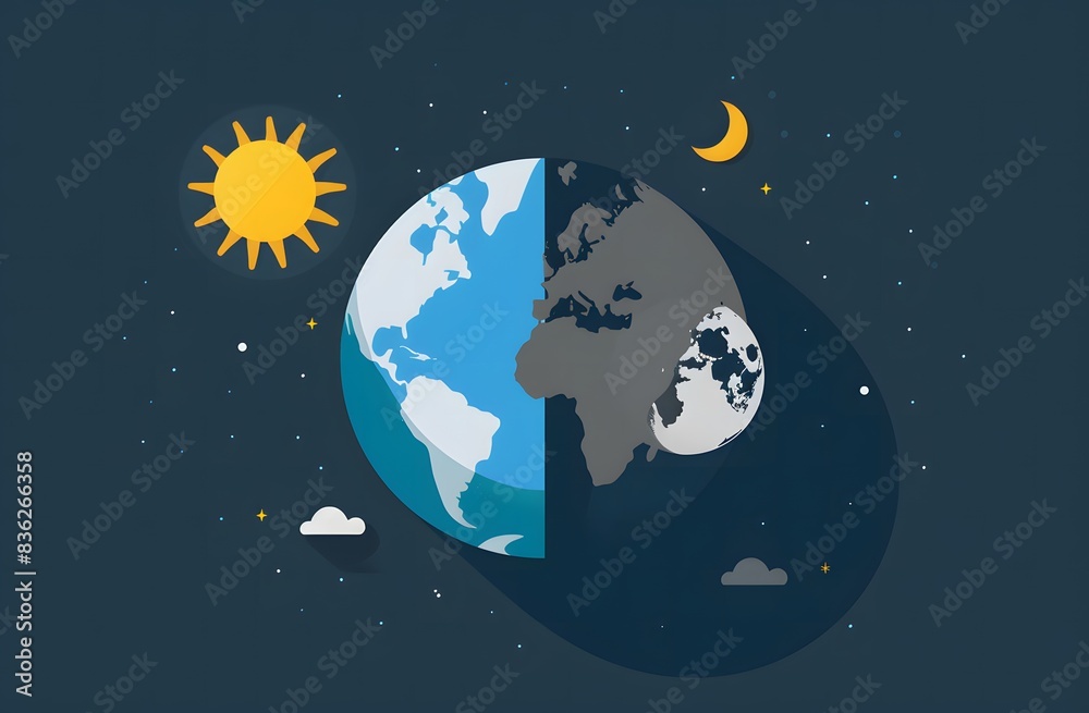 Fototapeta premium illustration of the earth, with half in sunlight and half under moonlight