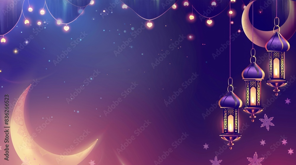 Elegant Ramadan Kareem illustration featuring a beautifully designed Islamic crescent and lantern Elegant Ramadan Kareem illustration featuring a beautifully designed Islamic crescent and lantern