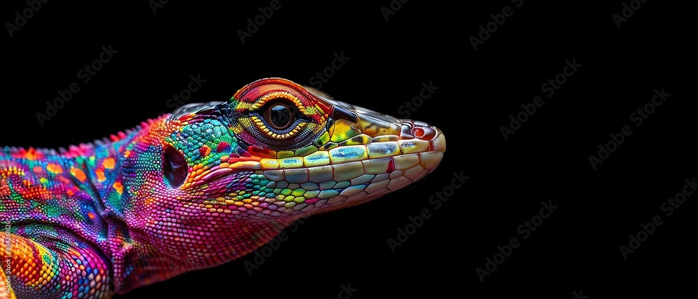 Rainbow Anole covered in rainbow fire apron, Vibrant rainbow anole ...