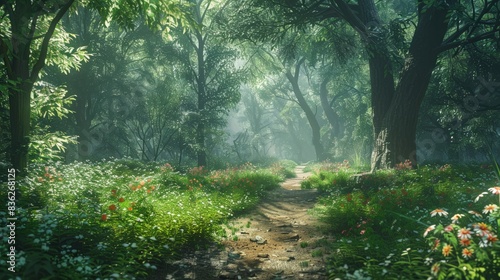 Lush Forest Path  Capture the serene beauty of a lush forest path