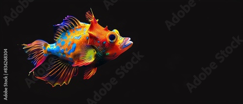 Rainbow Cowfish covered in rainbow fire apron, Colorful rainbow cowfish in the abyss, symbolizing LGBTQIA diversity photo